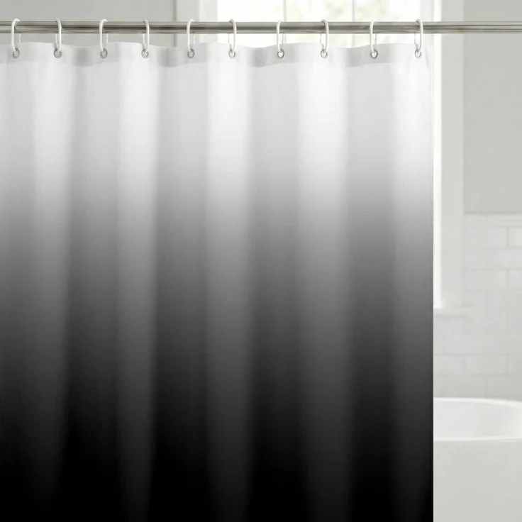Americanflat Duschvorhang, 100% Polyester, wasserabweisend, mit Metallösen und 12 Duschvorhangringen, Farbverlauf, 180 x 180 cm, Schwarz