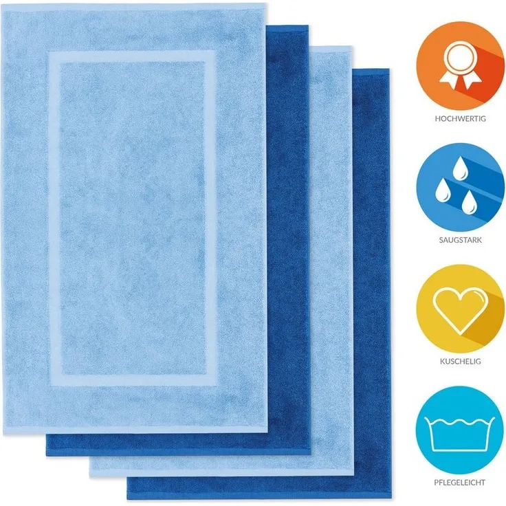 Lavea Badematte 4er Set Badeteppiche Elena Frottee 50x80 cm Badvorleger, 100% Baumwolle, 500 g/m² Frottier, weich & saugstark, pflegeleicht