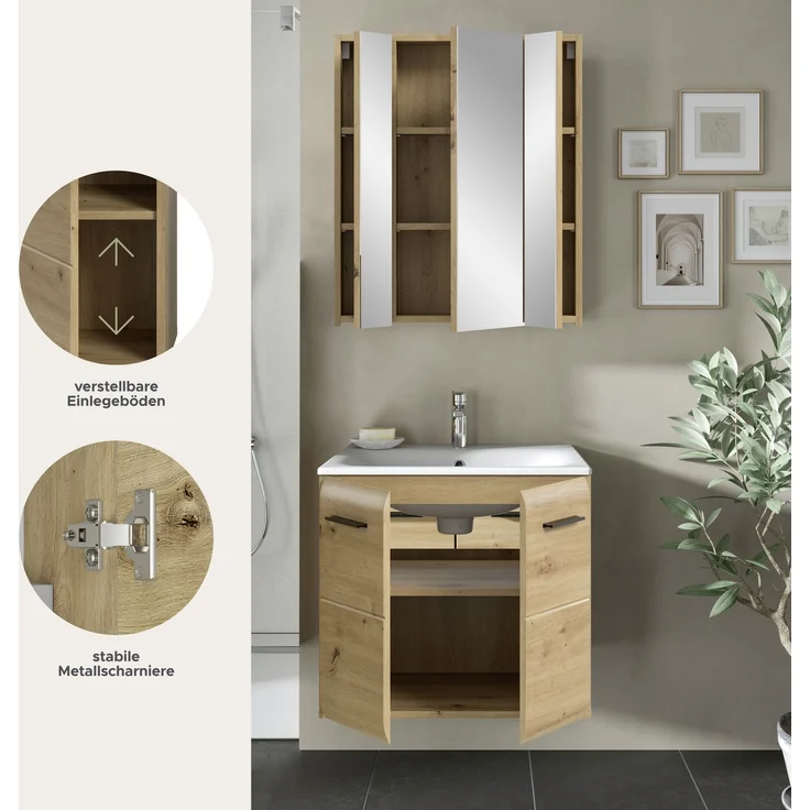 Badkombination (B/H/T: 60x185x46 cm) in Artisan Oak Nachbildung und Artisan Oak Nachbildung – Bild 7