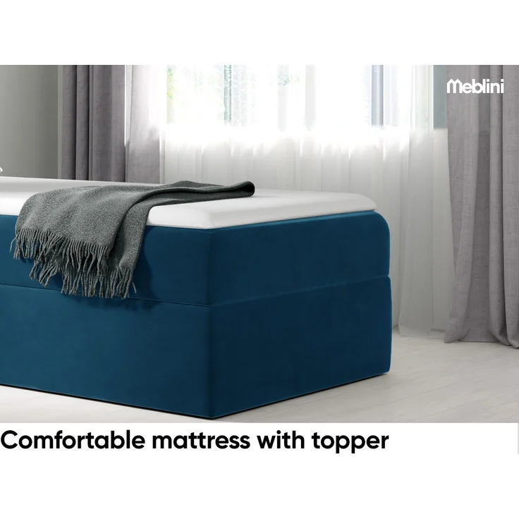 MEBLINI Kinderbett mit Bettkasten MINO 3 100x200 Links – H3/Blau Samt Gepolstert Einzelbett mit Matratze - Polsterbett mit Stauraum - Bett mit Kopfteil – Stauraumbett – Bild 4