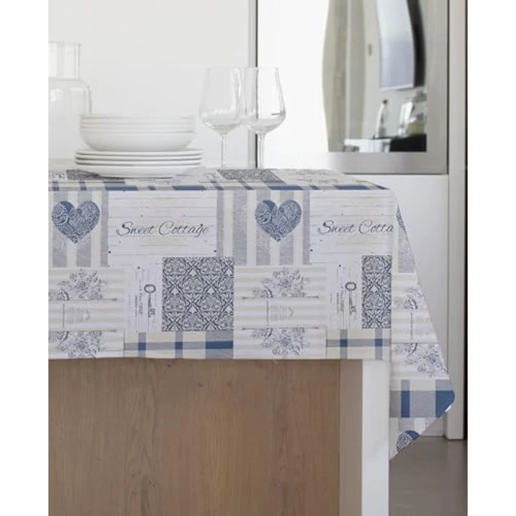 Gemitex Traditionelle Tischdecke, Plüsch, gewachst, wasser- und schmutzabweisend, Dekor 4164 Tiroler Blau, ideal für quadratische und runde Tische für 4 Personen, 140x140 cm, hergestellt in Italien, – Bild 3