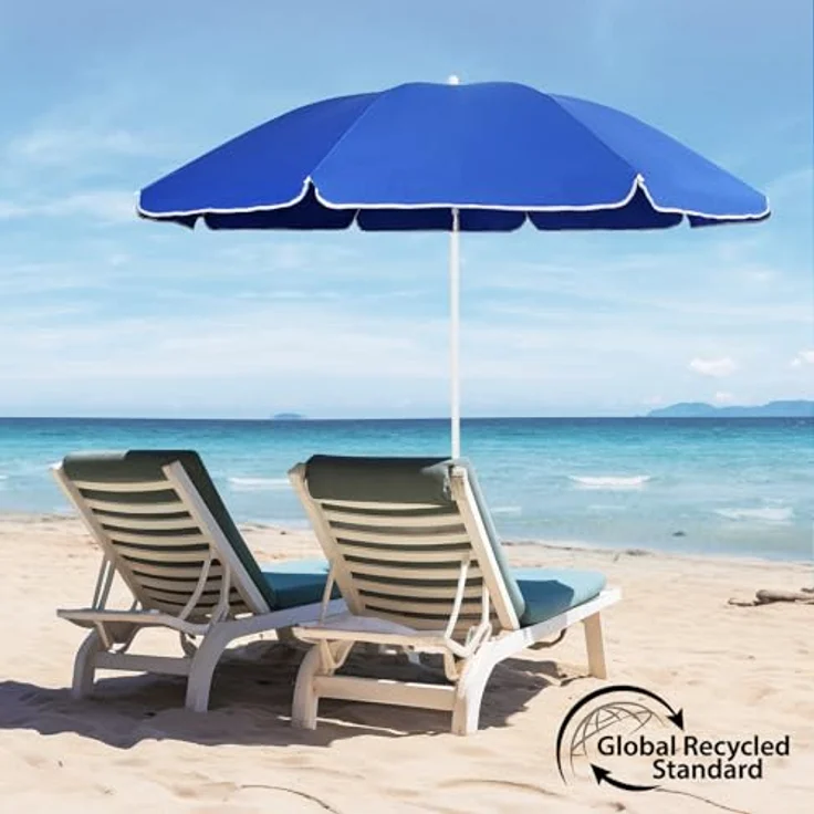 Sekey Sonnenschirm mit Schutzhülle, Neigungswinkel und Höhe verstellbar, Polyester blau, 160 cm – Bild 7