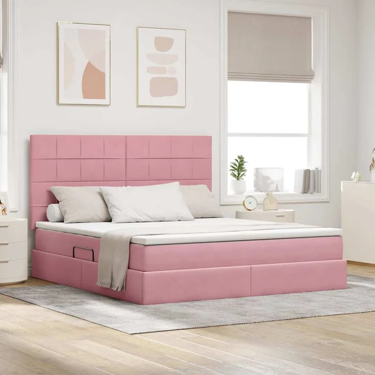 vidaXL LED-Speicherbett mit Matratze Rosa 160 x 200 cm Samt 3372680 – Bild 1