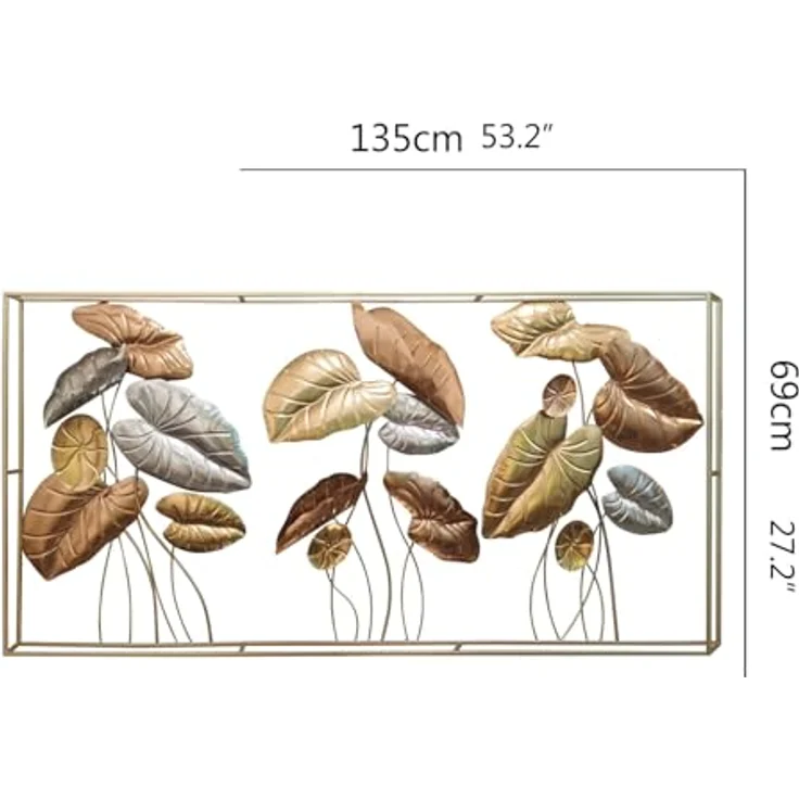 3D Wandbild "Blätter" aus Metall in gold / silber / bronze, 135x69 cm, Wanddeko, Wandschmuck – Bild 6