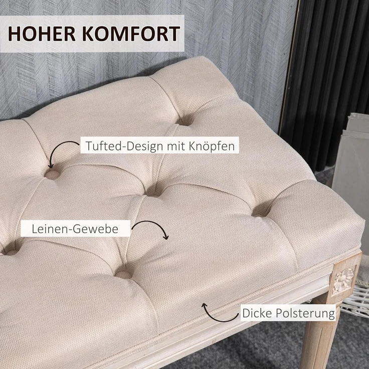 HOMCOM Polsterbank Schlafzimmerbank mit Knöpfen (Sitzbank, 1-St, Bettbank), Beige 117 x 40 x 48 cm – Bild 4