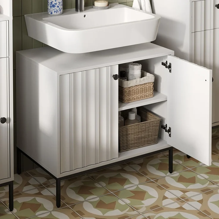 Waschbeckenunterschrank Eliza Weiß Riffel 70x63 cm Vicco – Bild 4