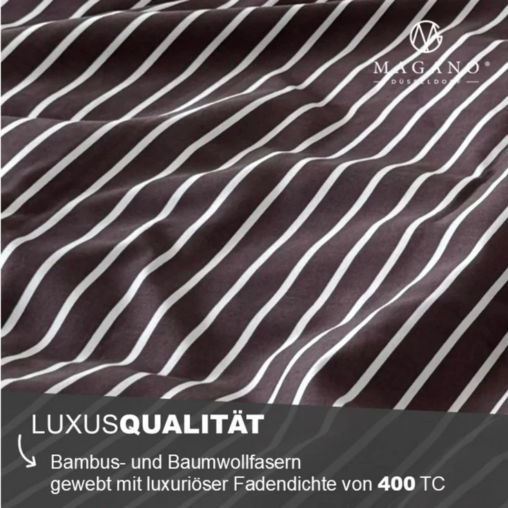 MAGANO Spannbettlaken, Luxus Streifen Bettlaken aus Bambus & Baumwolle Satin, Gummizug: rundum, 400 TC Luxusqualität, Hypoallergen, Thermoregulierend
