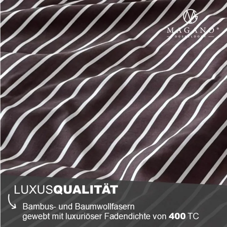 MAGANO Spannbettlaken, Luxus Streifen Bettlaken aus Bambus & Baumwolle Satin, Gummizug: rundum, 400 TC Luxusqualität, Hypoallergen, Thermoregulierend