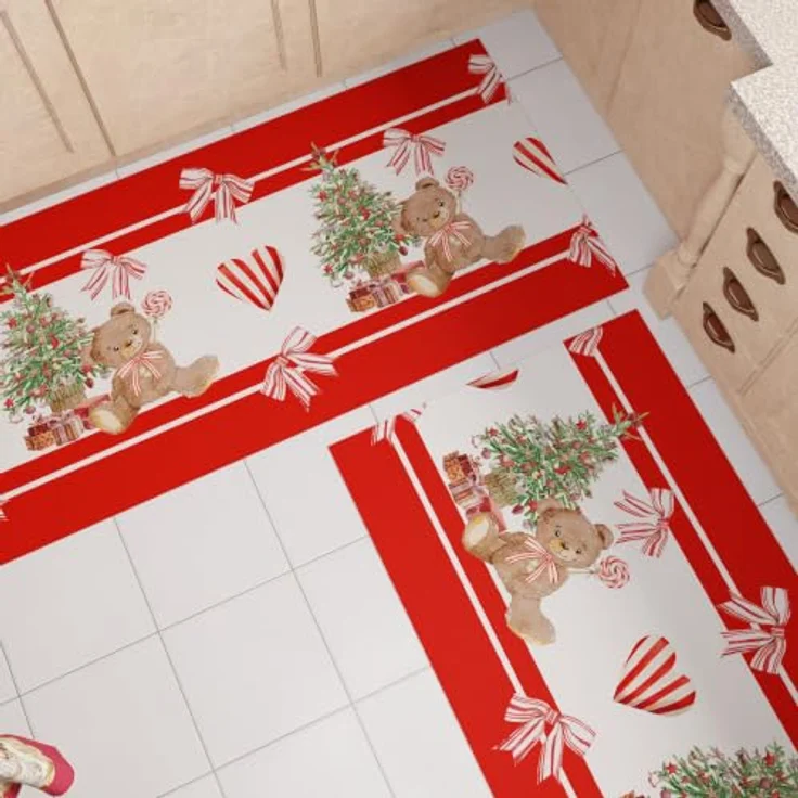 PETTI Artigiani Italiani - Weihnachts-Küchenläufer, Rutschfester und waschbarer Weihnachts-Küchenteppich, Weihnachtsteppich 52x100 cm Roter Bär, Made in Italy – Bild 2
