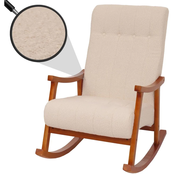 Schaukelstuhl HWC-K10, Relaxsessel, Holz FSC® Stoff/Textil Bouclé (450g/m²) ~ creme, Gestell Walnuss-Optik – Bild 1