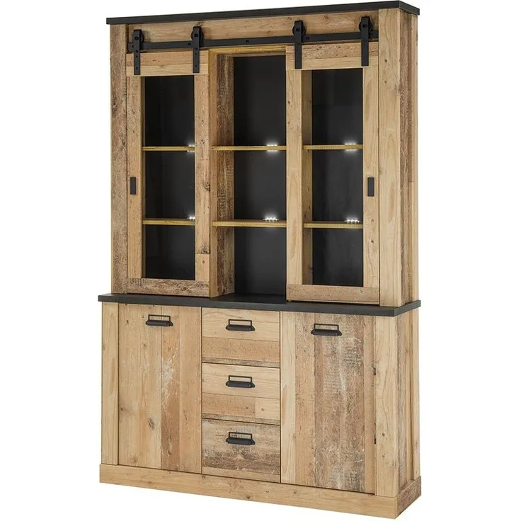 Buffet Shilo / Sherwood, Holzwerkstoff, Metall, Holzfarben, 133 x 201 x 38 cm