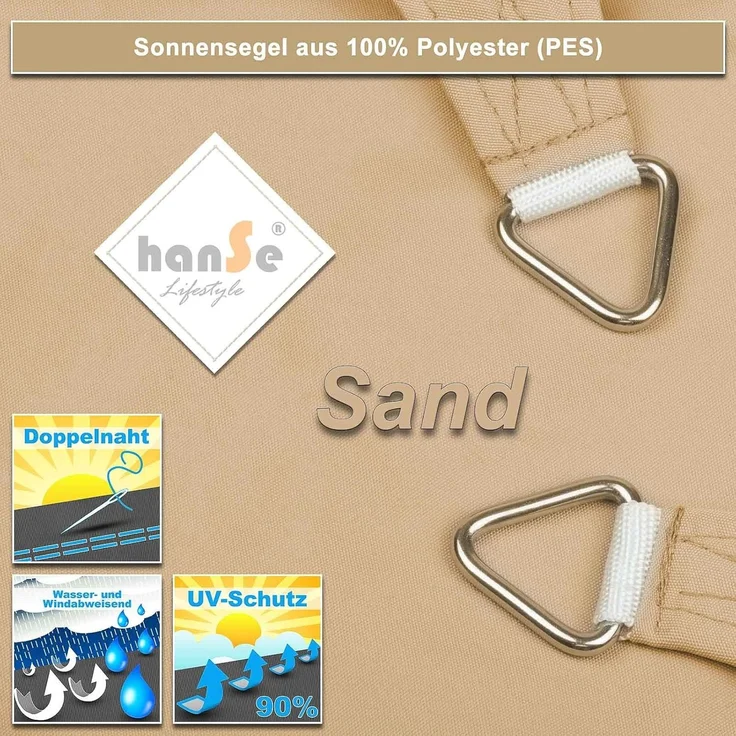 hanSe Sonnensegel Schattensegel Schattenspender Polyester Rechteck 2x4m Sand – Bild 5