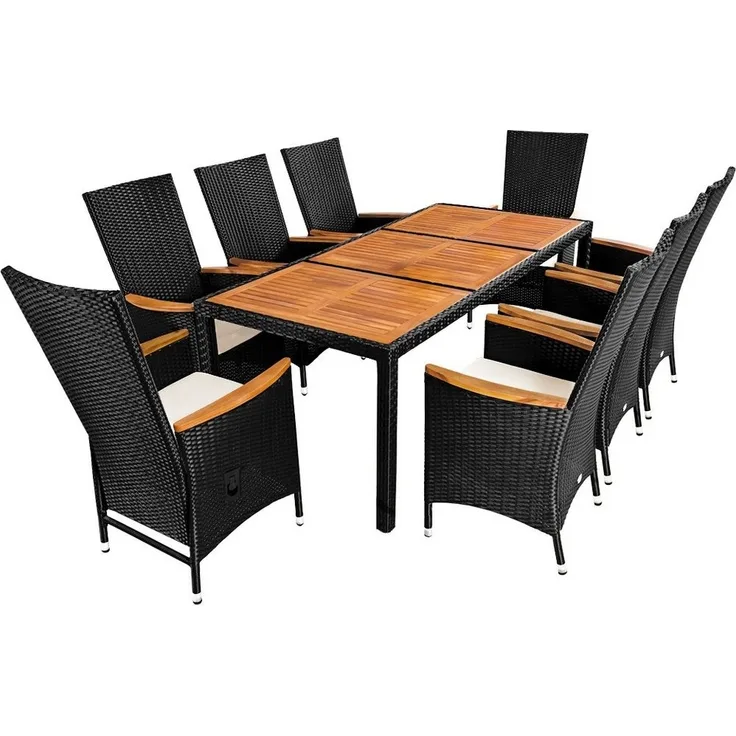Casaria Garten-Essgruppe, (9-tlg), Polyrattan Akazie 8 Stühle inkl. 7cm Auflagen 190x90cm Gartentisch