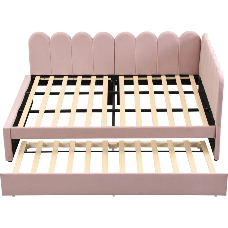 ZUBALIYA Schlafsofa 140x200 cm, Ausziehbett, mit Polsterstoffbezug, Rosa, ohne Matratze – Bild 23