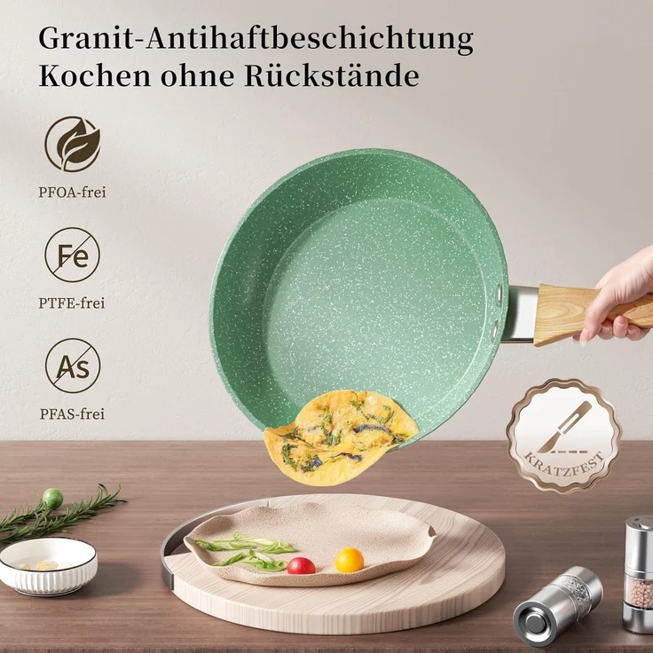 Antihaft Bratpfanne 28cm Granitbeschichtung Induktion Pfanne Grün – Bild 5