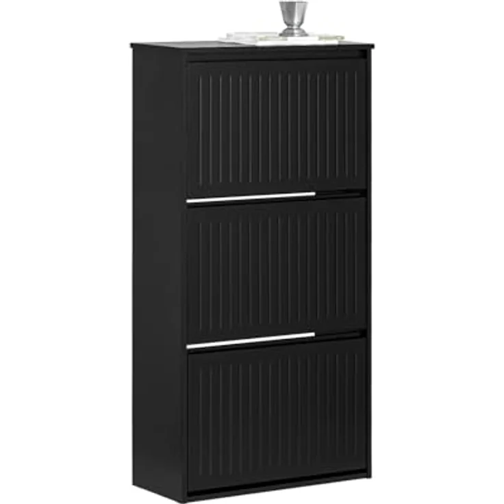 SoBuy Schuhschrank, Schwarz, Holzwerkstoff, 3 Klappfächer, verstellbare Böden, 61x120x26 cm – Bild 1
