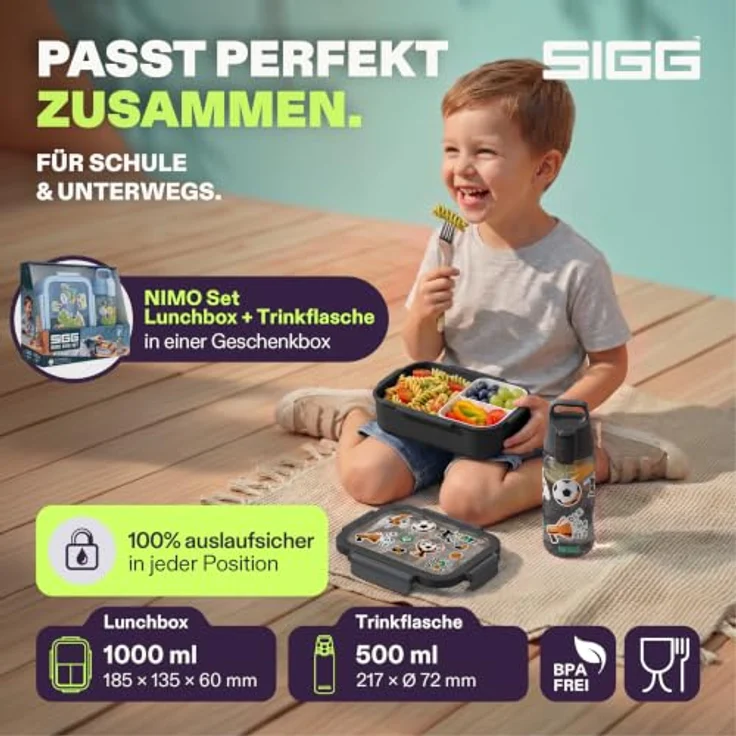 SIGG - NIMO Kids Set - Innenschale & Auslaufsichere Snackbox - Mikrowellen- & Spülmaschinengeeignet - BPA-frei - Leicht - Für Schule, Kita & Freizeit - 800ML – Bild 2