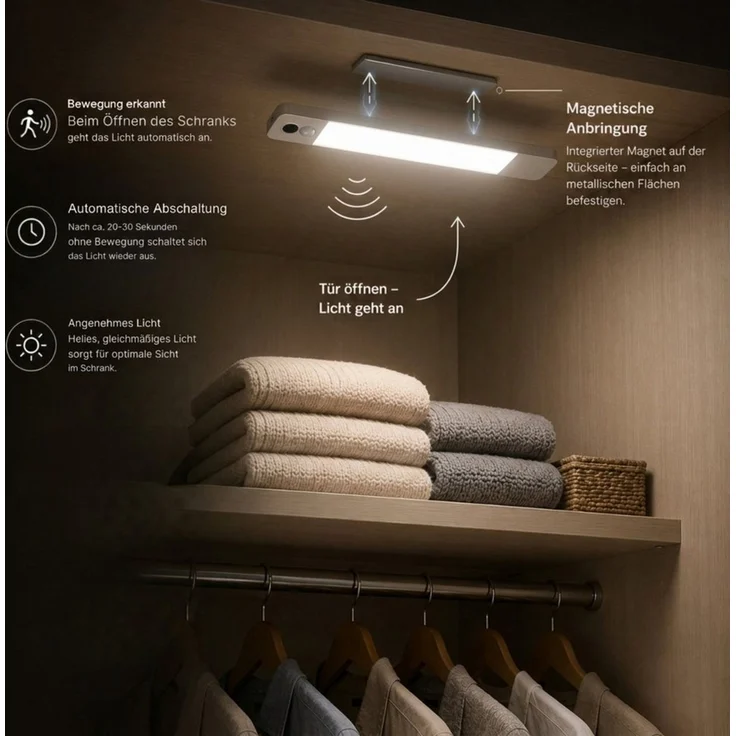 Hanseatic LED Unterbauleuchte / Schrankbeleuchtung / Lichtleiste LUBLUGHK223, Bewegungsmelder, Dimmfunktion, Ein-/Ausschalter, Sensorschalter, LED fest integriert, Neutralweiß, Akkubetrieb, 4000 K – Bild 2