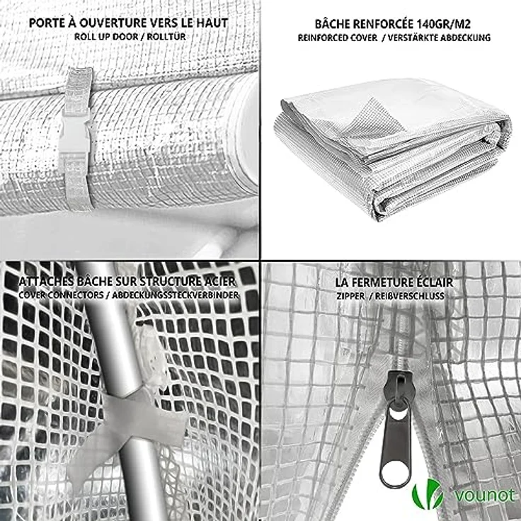 VOUNOT® Gewächshaus Foliengewächshaus, Seitenwände Aufrollbar Winterfest, Tomatenhaus Folientunnel, 6 x 3 x 2 m 18m², Weiß – Bild 5