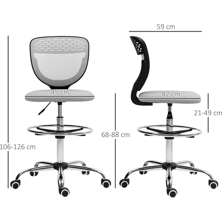 Vinsetto Bürostuhl Ergonomischer Schreibtischstuhl mit Verstellbarer Fußring, Höhenverstellbarer Computerstuhl mit Netzbespannung, Office Chair, Drehstuhl Hellgrau – Bild 3
