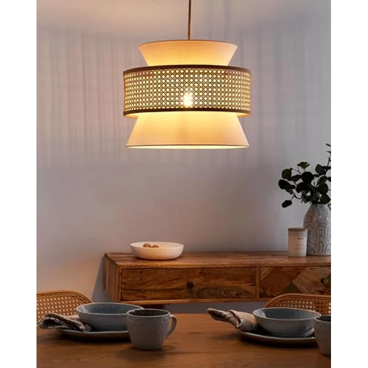 Beliani Hängelampe Beige und Naturfarben Rattan, 1-Flammig in Kegelform, Modern Boho für Wohnzimmer und Esszimmer – Bild 2