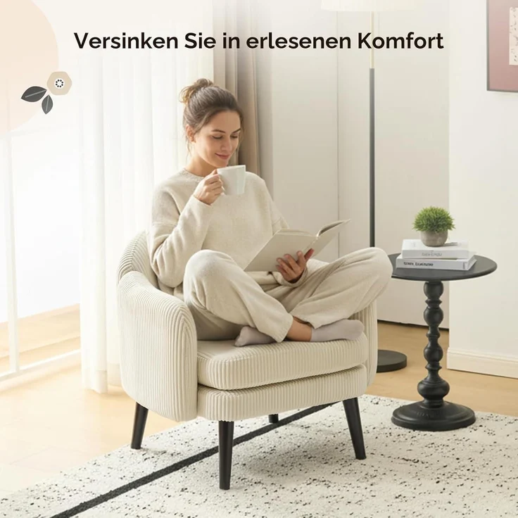 Sessel Cocktailsessel Loungesessel Wohnzimmer Cord-stoff Beige – Bild 3