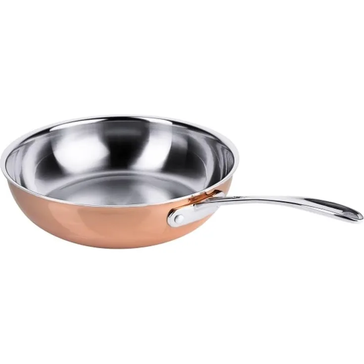 Contacto Pfanne, tief, aus Kupfer 28 cm aus Mehrschichtmaterial, genieteter Stielgriff aus Edelstahl, induktionsgeeignet