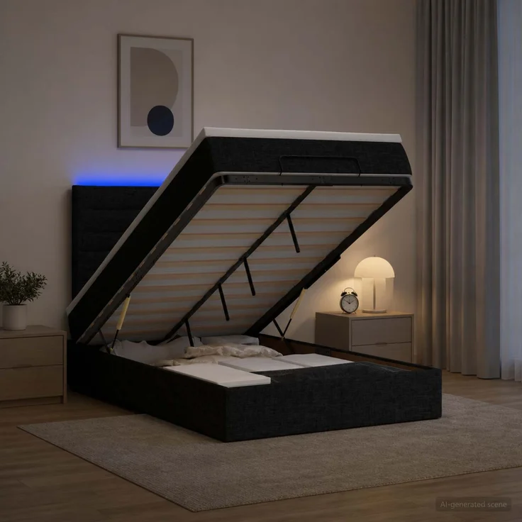 vidaXL Ottoman-Bett mit Matratze und LED Schwarz 120 x 190 cm Stoff 3457974 – Bild 4