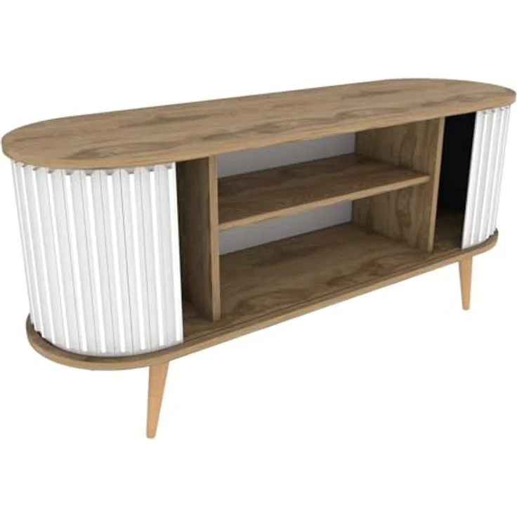 Hanah Home Modern TV Stand, Oud Oak & White, 140 x 43 x 64 cm | 100% Melamine Coated Particle Board, 18 mm Thick | Stylish & Functional for Living Rooms – Bild 9