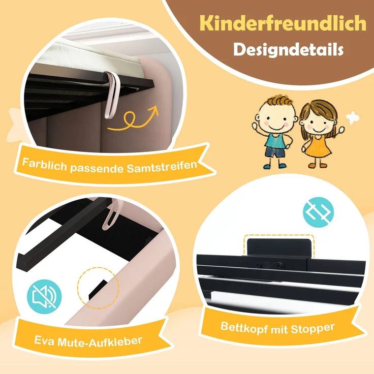 Polsterbett 90x200 cm aus Samt mit Stauraum – verspieltes Gitterdesign und hydraulischem Bettkasten – Bild 7