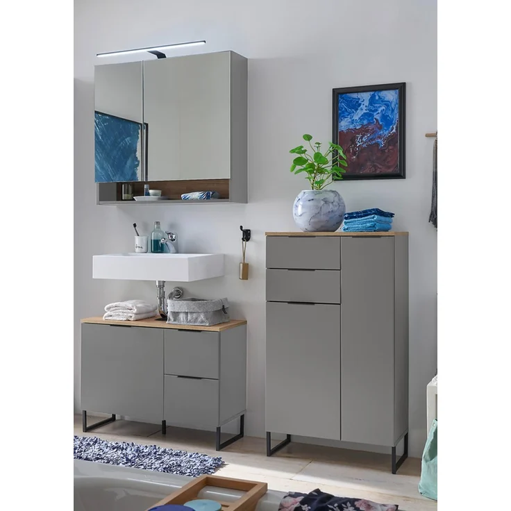 Badezimmer-Set >Denver< (3-tlg.) in grau matt / Evoke Eiche Dekor - 160x195x35 (BxHxT) – Bild 1