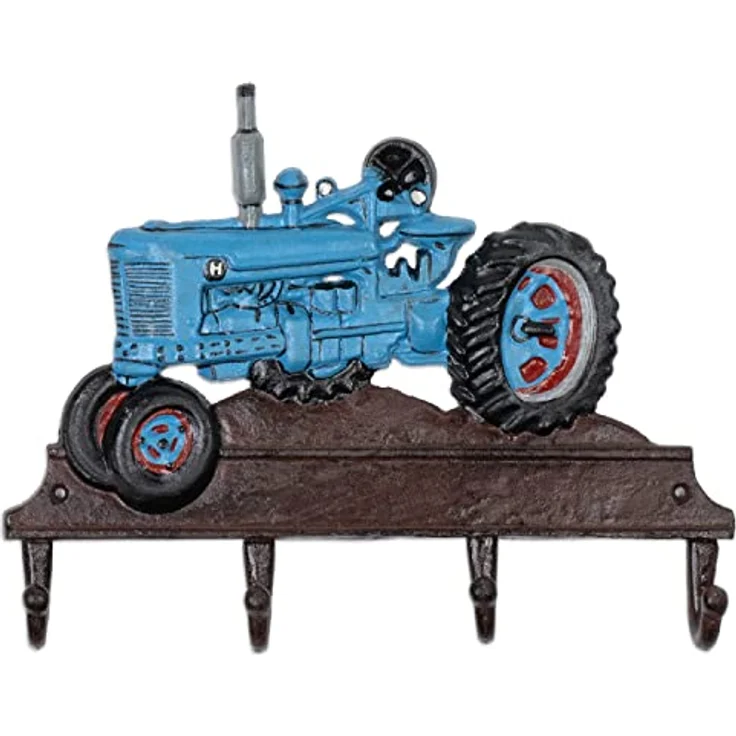 Moritz Wandgarderobe Garderobe blauer Traktor Garderobenleiste 4 Haken Gußeisen Kleiderhaken Garderobenhaken Vintage – Bild 1