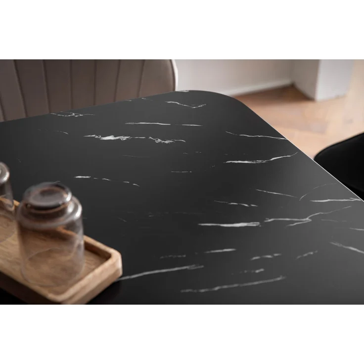 Esstisch 180x90x76cm Marmor-Optik Schwarz Metallbeine Modern Rechteckig – Bild 4