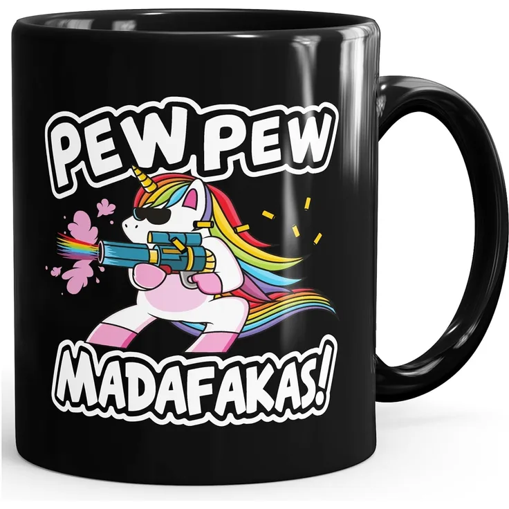 MoonWorks Tasse Kaffee-Tasse Pew Pew Madafakas böses Einhorn Regenbogen Unicorn MoonWorks®, Keramik