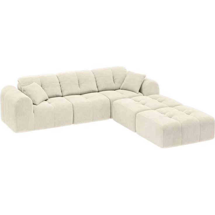 skølm 'Vanaheim' Sofa 3 Sitzer mit 2 Hocker & 2 Kissen, Cloud Sofa beige, Cord, Vollschaumcouch mit Federkern und Vakuum-Kompression, kein Aufbau erforderlich – Bild 11