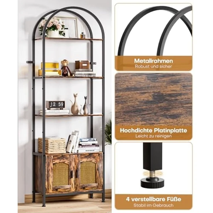 Yorbay Bücherregal 5 Ebenen, Standregal mit Schrank, Bogenförmiges Aufbewahrungsregal, 60x28x177cm, für Wohnzimmer, Schlafzimmer, Arbeitszimmer & Bad – Bild 4