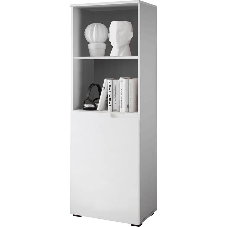 Stella Trading SPICE Aktenregal in Hochglanz Weiß - Standregal mit 2 offenen Fächern - Modernes Büromöbel Komplettset - 50 x 145 x 35 cm (B/H/T)