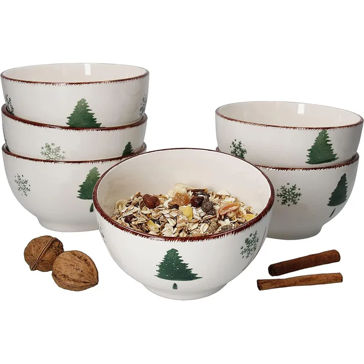6er Set Müslischalen Gebäckschalen Schneeflocken Tannenbaum 550 ml Weihnachten 6 Pers. Schüssel