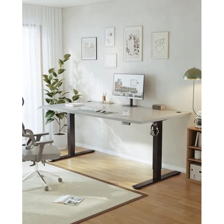 JUMMICO Höhenverstellbarer Schreibtisch 180x80 cm, USB-A-Anschluss | Schreibtisch Höhenverstellbar Elektrisch, Erinnerung bei langem Sitzen Stehschreibtisch, Computertisch Grau und Schwarz – Bild 2