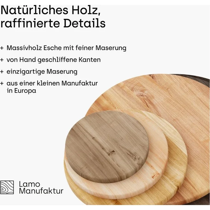 LAMO Manufaktur Esstisch Tisch rund 80 cm Stärke: 28mm, Farbe: Nussbaum, Beine: Schwarz (1 Tisch), Holztisch rund, Esstisch für 2 Personen Runder Tisch für Küche – Bild 3