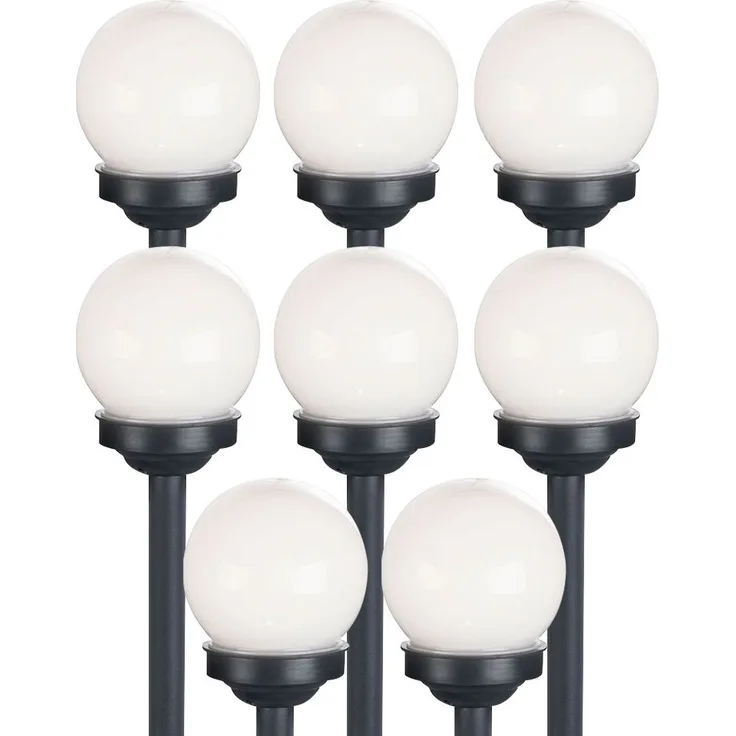 8er Set LED Solarkugel weiß, Erdspieß, DxH 10x38 cm