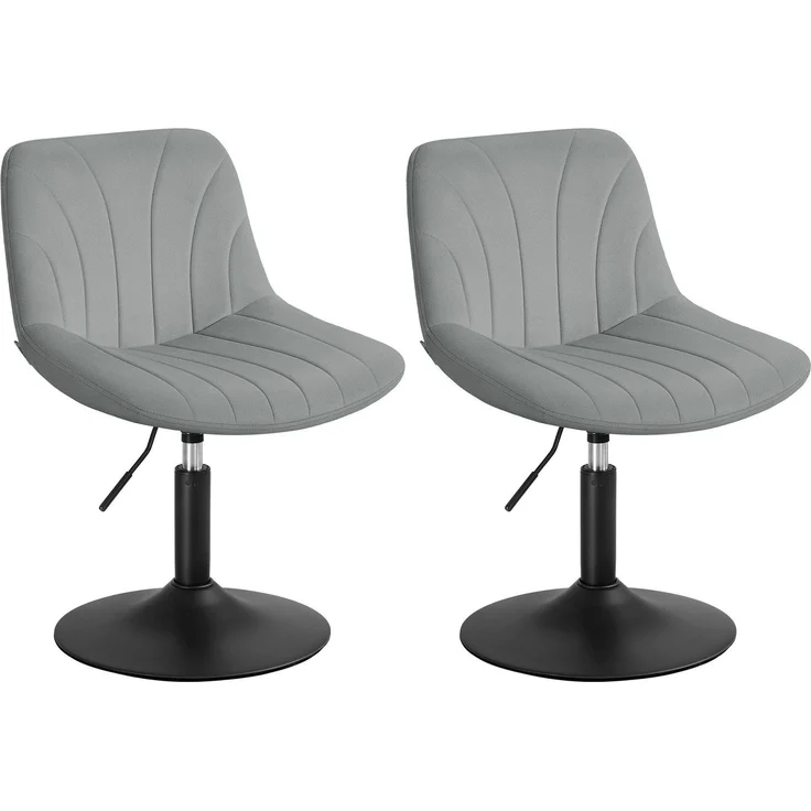 VASAGLE Schminkstuhl, 2er Set, Stizhocker, 65,5-77,5 cm höhenverstellbar, Barhocker, drehbar, Samt-Bezug, grau – Bild 1