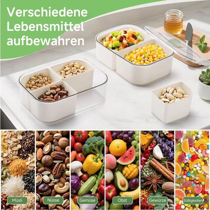 Elegear Vorratsdose Snackbox mit 4 Fächern, Snackschale Kinder, Snackteller mit Deckel, Polypropylen, (1-tlg), Wiederverwendbare Portable Snack Box Snackdose, Spülmaschinenfest – Bild 2