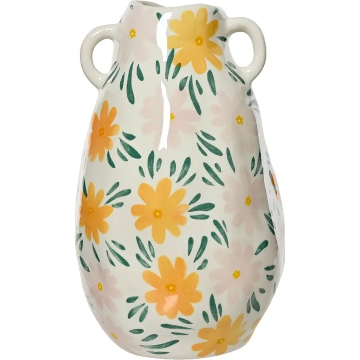 Decoris Krug handgearbeitet, Porzellan weiß, 16 cm Durchmesser x 27 cm H, mit Blumenmuster