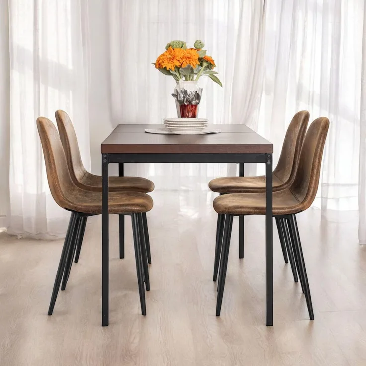 FurnitureR Wohnzimmertische in Braun, Schlichter und eleganter Stil für 4 bis 6 Personen, Dicke Holzplatte mit Metallstruktur, für Esszimmer, Empfangsräume, 120 x 70 x 75 cm