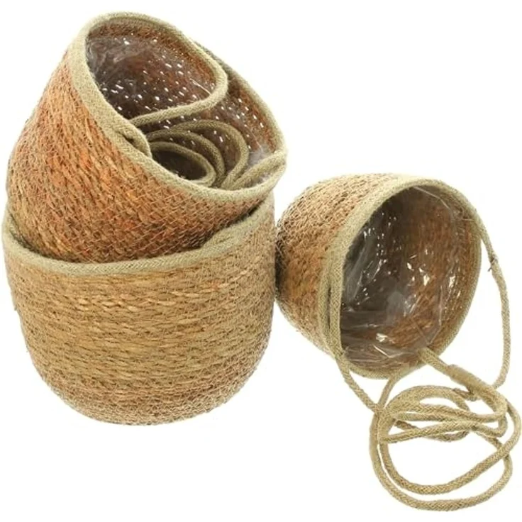 3x Pflanzenampel "Terra" aus Seegras, braun, Blumenampel, Hängeampel – Bild 3