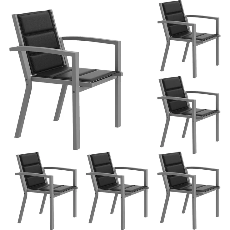 JUMMICO Gartenstuhl Stapelbar, Aluminium Gestell mit Komfortsitz aus Textilene, Niedrige Sitzhöhe mit Armlehnen für Balkon und Terrasse