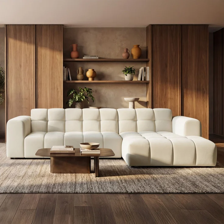 Selsey 'Boloon' Ecksofa L-Form, 3-Sitzer, rechts, Samt Creme, 300 cm – Bild 2