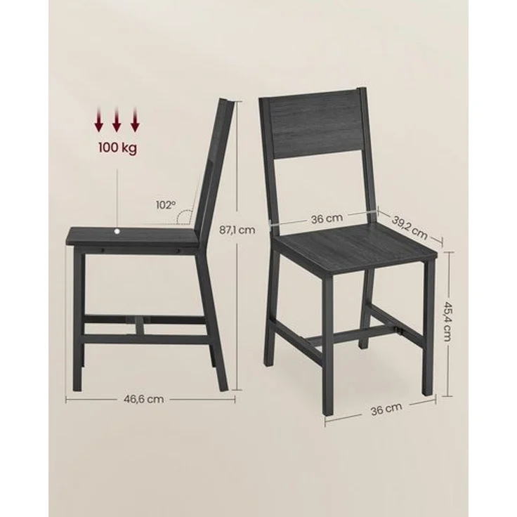Vasagle Esszimmerstühle, Küchenstühle, 2er Set, Metallrahmen, für Esszimmer, Wohnzimmer, Küche, anthrazitgrau-tintenschwarz – Bild 5