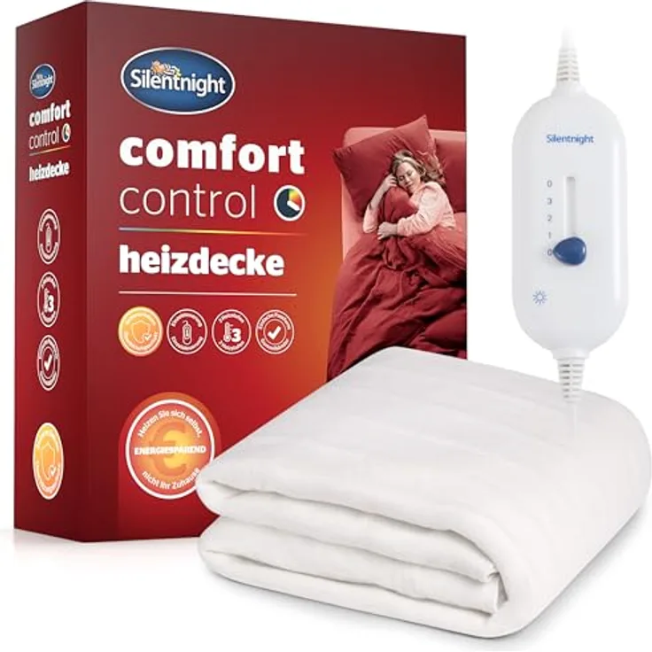 Silentnight Comfort Control Wärmeunterbett 140x150cm | Heizdecke Bett mit 3 Heizstufen, Ultraschnelles, Aufheizen Elastische Bander Waschmaschinen Waschbar | Heizunterlage Bett Heizmatte | 140x150cm